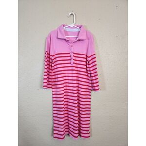 Vineyard Vines Girls Rose Pink Red Striped 3/4 Sleeve Rugby Shirt Dress Sz Large